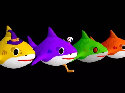 Cartoon Shark Character Bundle Monster Family Low-poly 3D model