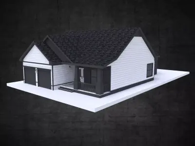 Residential home traditional architectural design  Low-poly 3D model