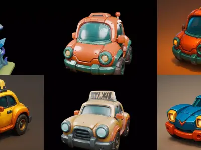 Stylized Car Advanced model bundle 20 pack 100 glb 3D model