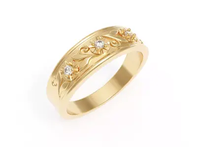 Vintage Style Scroll and Illusion Setting Ring 3d Model 3D print model