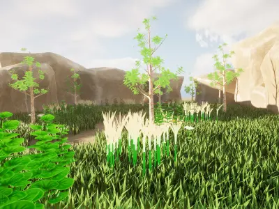 Stylized 3d scene with foliage assets Free low-poly 3D model