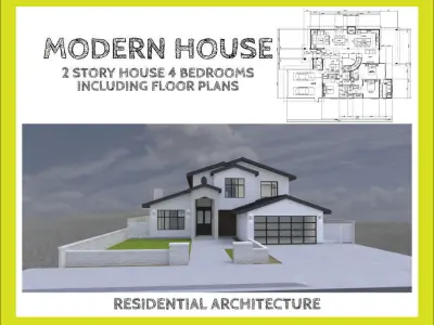 MODERN HOUSE 2 STORY 4 BEDROOMS 2 CAR GARAGE RESIDENTIAL 3D model