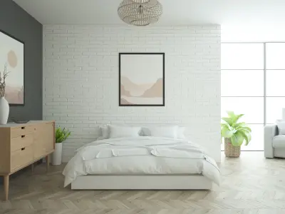 Empty room with black deocrative wall and loft style window 3D model