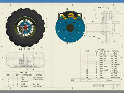 Monster Wheel and Disk brake 3D Modeling  3D print model