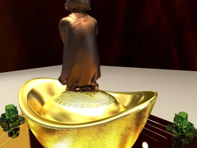 Chinese monk kid and gold ingot   3D model