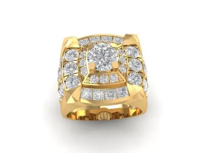 Square Cluster Diamond Men Ring 3D Model  1078 3D print model