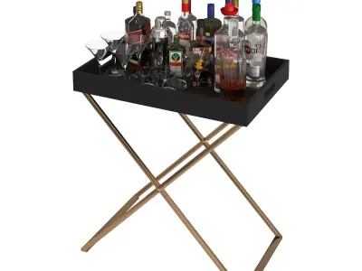 Black and White Mini Bar Beverage Tables 3D model