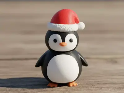 penguin wearing a Santa hat 3D print model