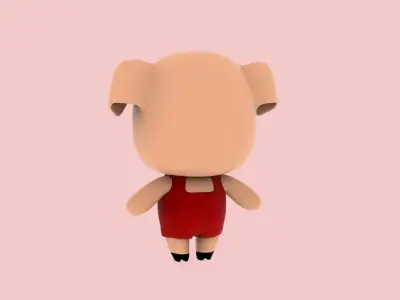 Cartoon Pig  Animated Low-poly 3D model