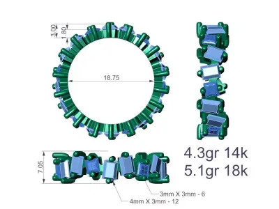 Emerald-Cut Eternity Band Ring 3D print model