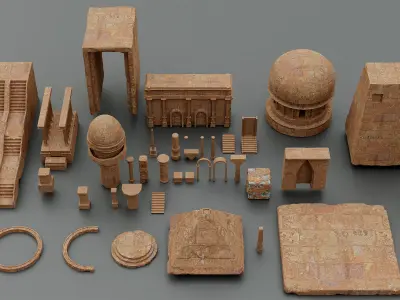 Ancient Ruins Kitbash Low-poly 3D model