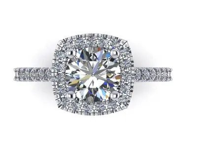 Round Diamond Ring with Halo Cushion Engagement Ring  3D print model