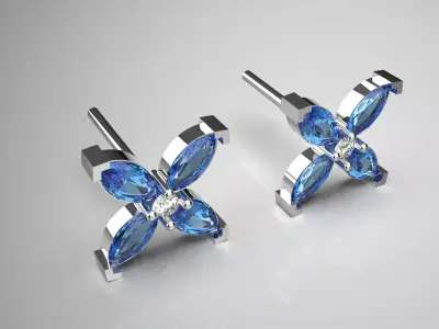 Sapphire and Diamond Flower Stud stl Earrings Model je0042 3D print model