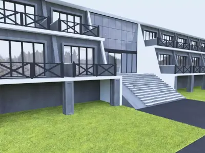 HOTEL building with balconies and stairs 3D model