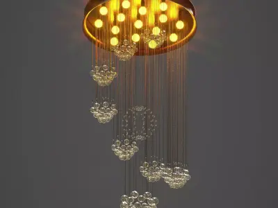 Golden Crystal Cascade Chandelier Low-poly 3D model