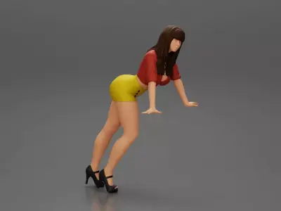 sexy girl in shorts and mini shirt leans against the car 3D print model