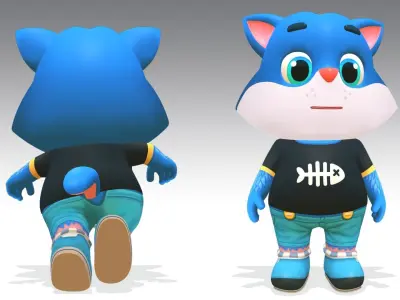 Cat Kitten Animated Rigged Low-poly 3D model