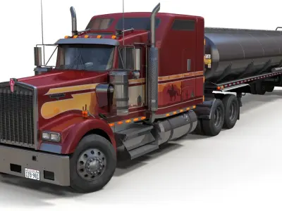 Kenworth W900 tanker trailer Low-poly 3D model