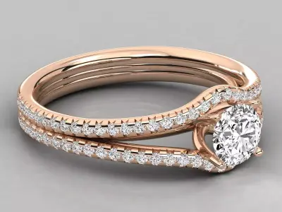 Luxury Double Row Split Pave Solitaire Diamond Ring CAD 3D print model