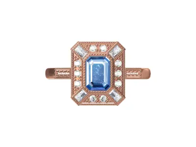 Blue Emerald Cut Artdeco Ring 3D print model