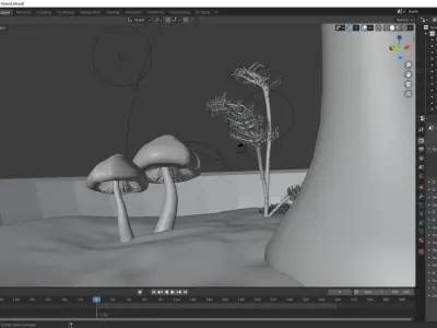 White tree with purple mushrooms with ancient arch composition  Free low-poly 3D model