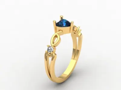 Heart of the Ocean  Gold Alexandrite and Diamond Accent Ring 3D print model