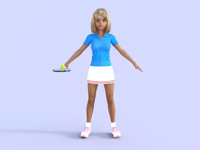 Tennis Player Cartoon Girl 3D model