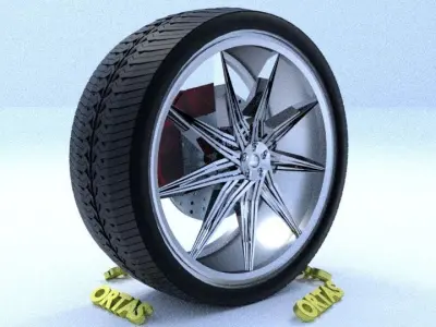 ORTAS CAR RIM 43-44 GAME READY RIM TIRE AND DISC 3D Model Pack