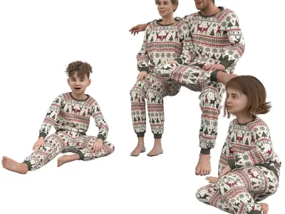 Christmas Family - Festive Character in Matching Pajamas Low-poly 3D model
