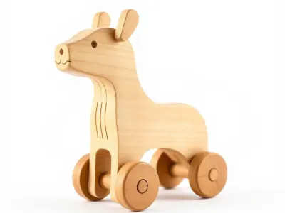 Wooden Toy Animal on Wheels Model Pack Low-poly 3D model