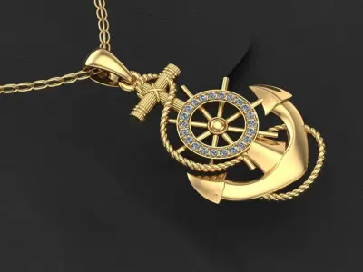 Anchor gold pendant 3D model 3D print model