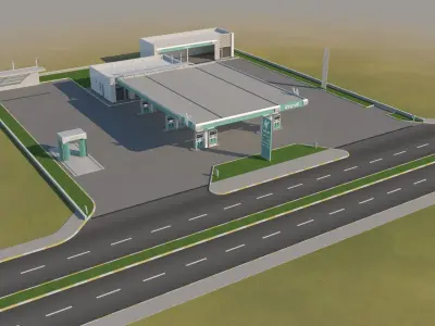 Gas Station In Desert 3D model