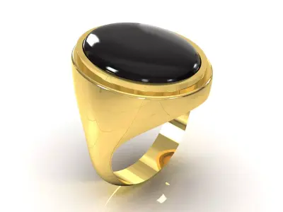 Oval Signet STL 3DM Ring with Black Onyx mr0304 3D print model