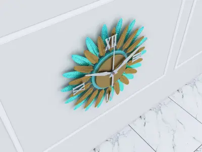 Decorative Metal Clock plants with gold  m9 3D model