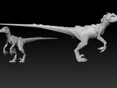 Velociraptor two dinosaurs 3D model