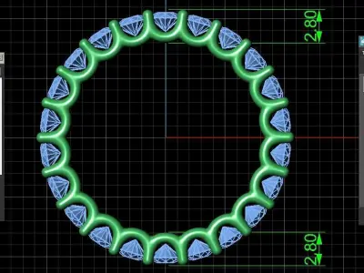 U Shaped Eternity Ring 2 point 6 mm stone size swiss 11 and EU51 3D print model