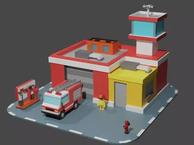 City builder Fire Department Pack Firecar Low poly Low-poly 3D model