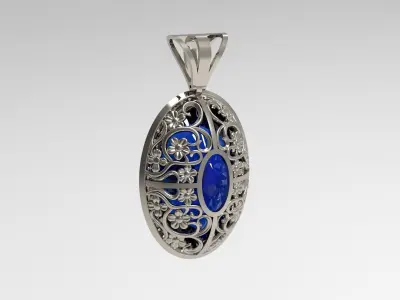 Pendant 3D print model lapis lazuli in sterling silver 3D print model