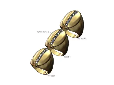 Diamond oval orb dome ring US sizes 8 9 10 3D print model