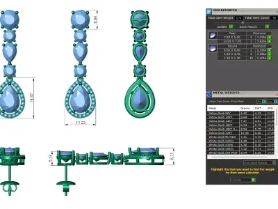 Pear Cut Blue Sapphire and Diamond Drop Earrings For Women 3D print model