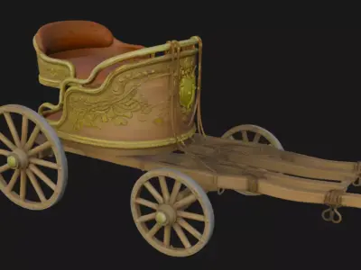 Vintage Ornate Wooden Carriage 3D Model 3D model