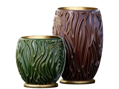 Decorative Designer Vases Urn pot with Gilding Fleur River Set 3D model