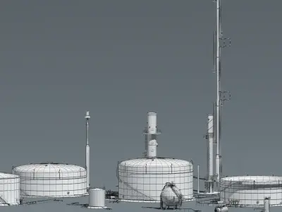 oil tanks and flare stacks  3D model