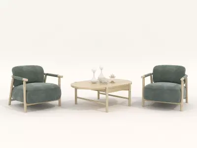 Modern Coffee Table and Armchair Set 43 3D model