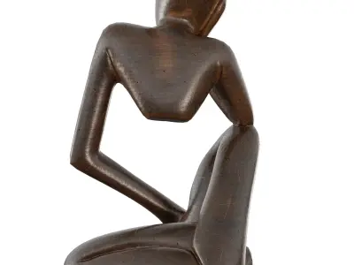 Wooden Thinking Statue - Abstract Contemplative Sculpture 3D model