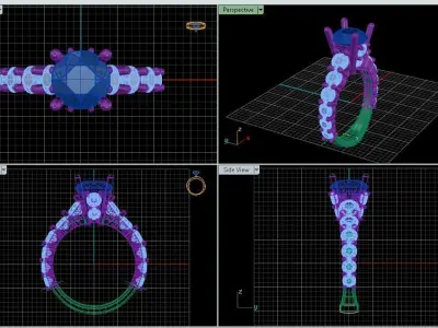 Engagement Ring With Many Round Diamond On It 3D model