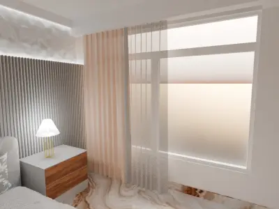 3D Modern Bedroom with Lighting Bed and Furniture 3D model