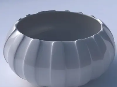 Bowl spheric squeezed wide with smooth vertical ribbons 3D print model