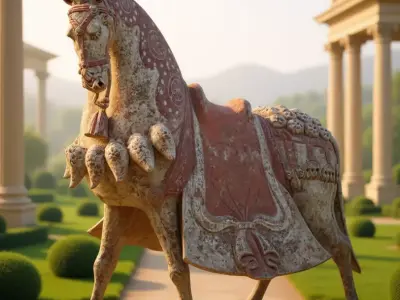 Ancient Asian Terracotta Horse 3D Dynasty Equestrian Sculpture Low-poly 3D model