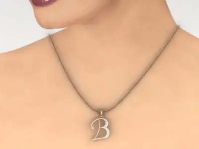 B pendant rose gold curved diamond 3D print model